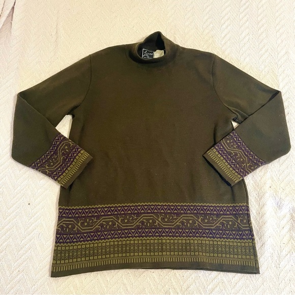 Nina Leonard Tops - Lennie brand green mock neck sweater with purple and green patterns Large Women
